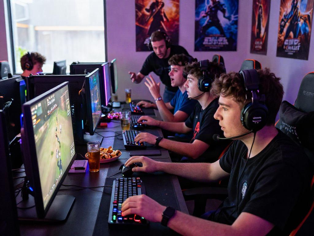 Engaged players at https://789win11.org/ enjoying intense online gaming experience in vibrant setup.