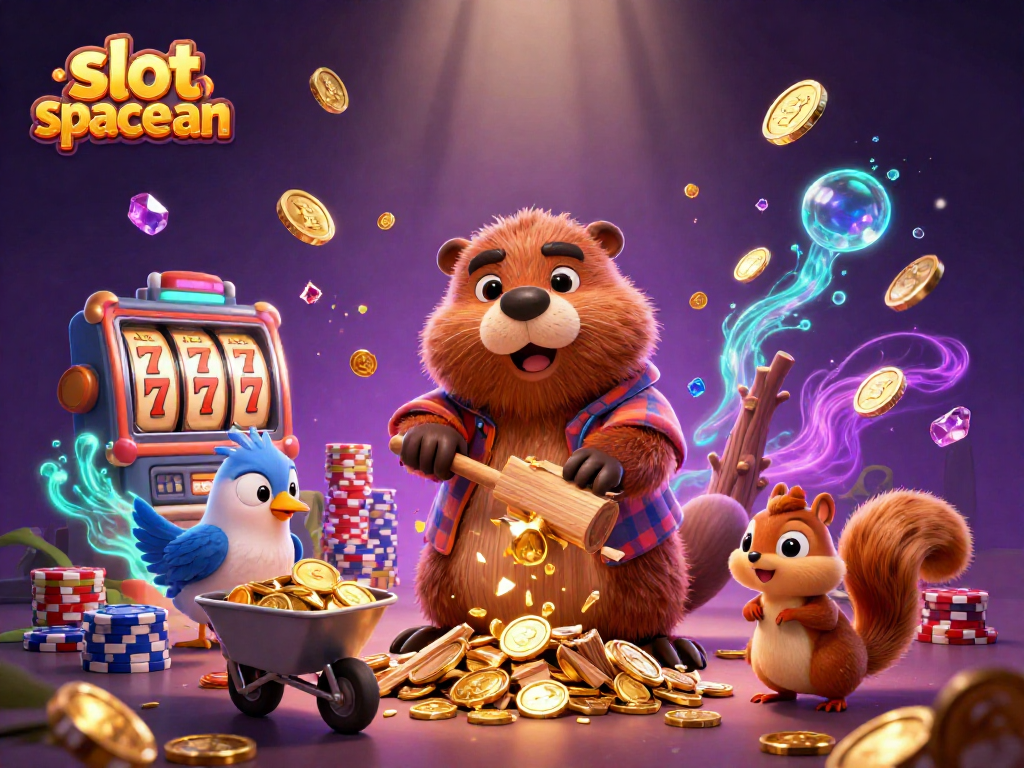 Experience the excitement of slot spaceman with a 3D cartoon beaver and friends collecting coins and treasures.