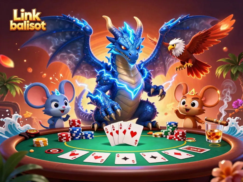 Engage with thrilling gameplay at Link balislot, featuring intense poker action with colorful elements.