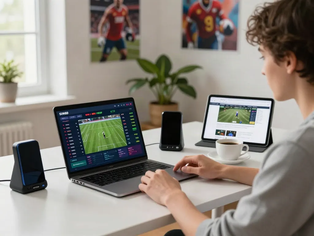 Engaged user on SIN88 platform in a cozy home office, showcasing live sports betting.