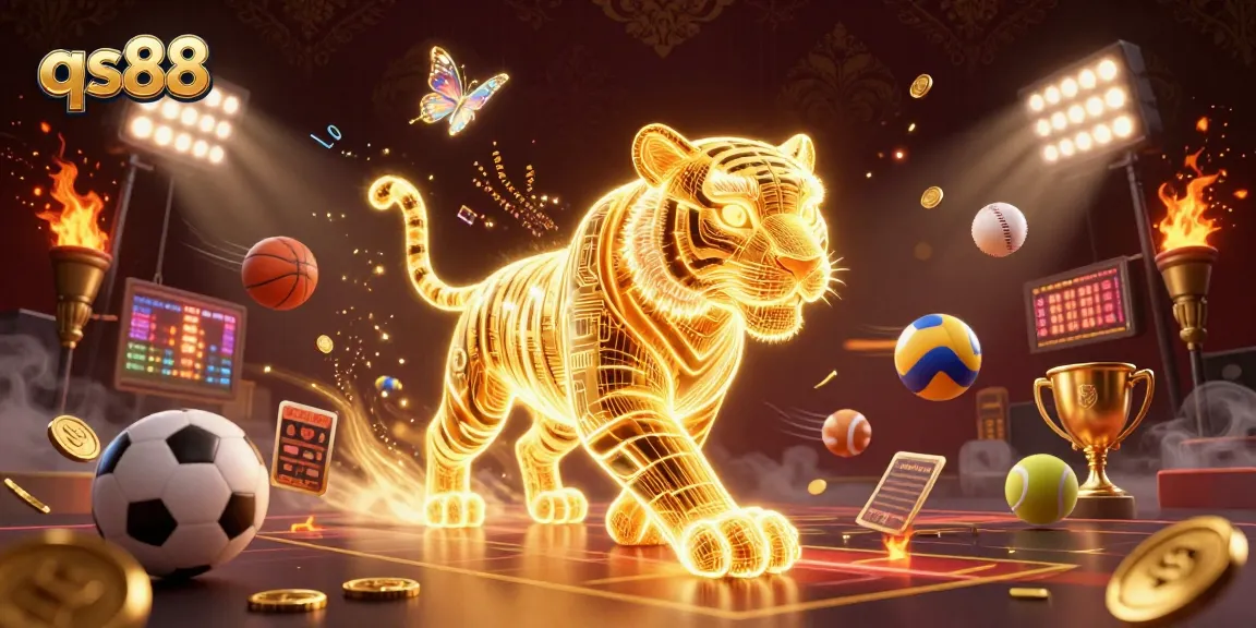 Experience the excitement of qs88 with a vibrant 3D casino scene featuring games, sports, and stunning elements.
