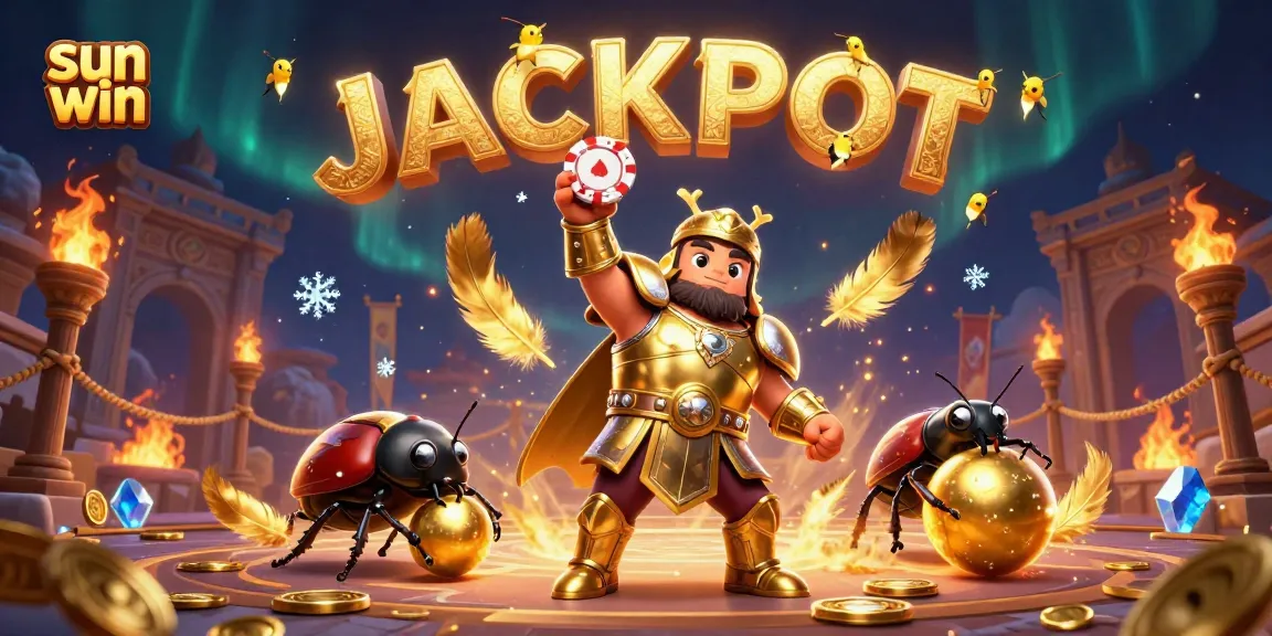 Experience the excitement of sun win with a victorious beetle lifting a poker chip in a casino scene.